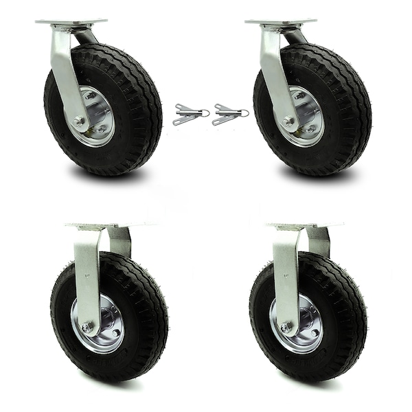Service Caster 10 Inch Black Pneumatic Wheel Caster Swivel with Swivel Locks and 2 Rigid, 2PK SCC-100S3504-PNB-BSL-2-R-2 - main